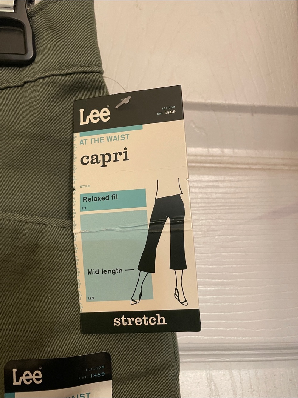 Lee Olive Green womens Chino Crop Pants - Picture 3 of 5